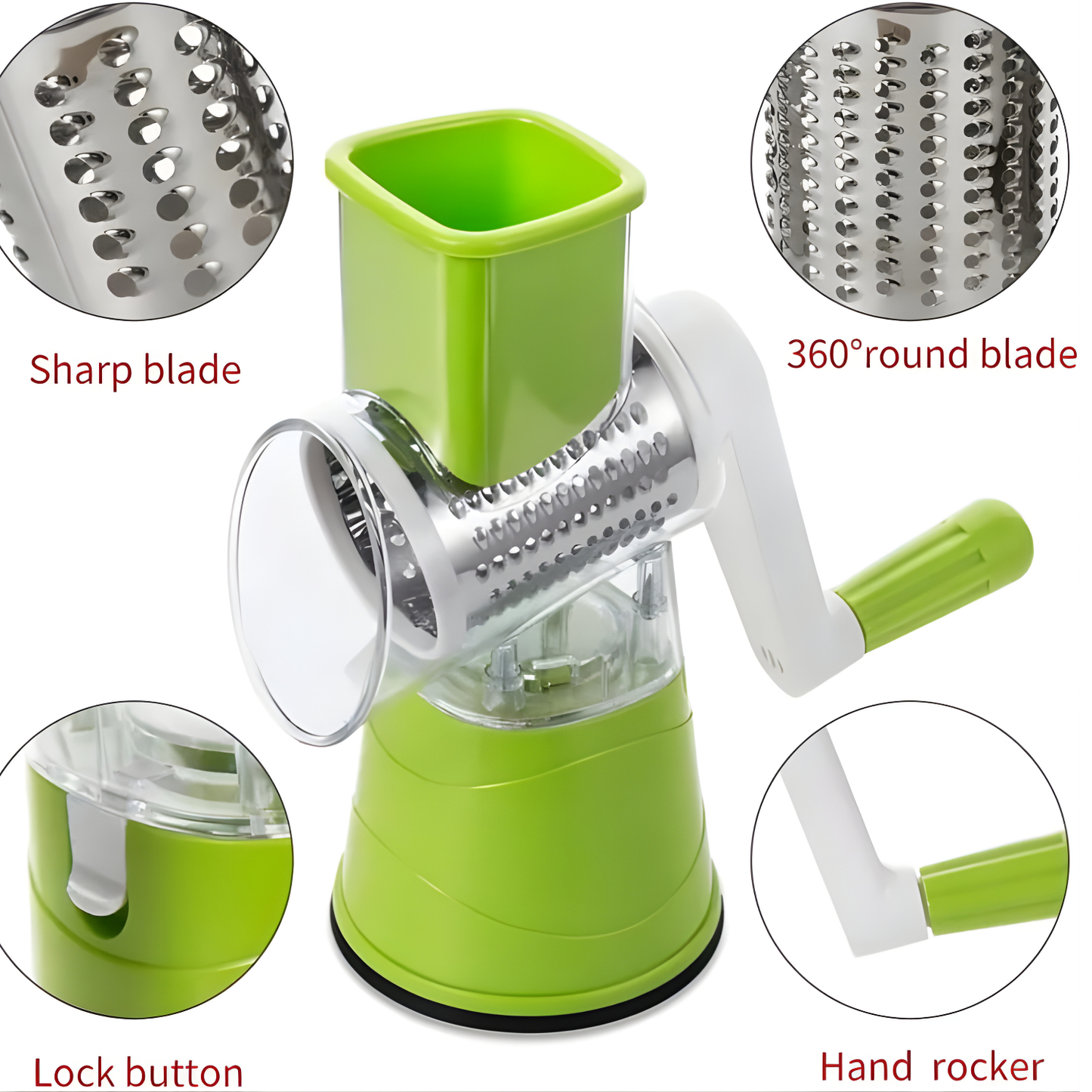 Manual Rotary Drum Vegetable Slicer & Grater (3 Blades)