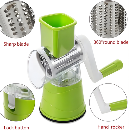 Manual Rotary Drum Vegetable Slicer & Grater (3 Blades)