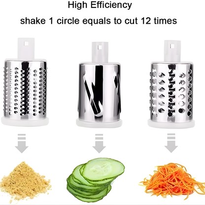 Manual Rotary Drum Vegetable Slicer & Grater (3 Blades)