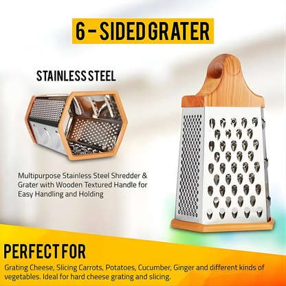 4-Side Stainless Steel Box Grater with Wooden Handle