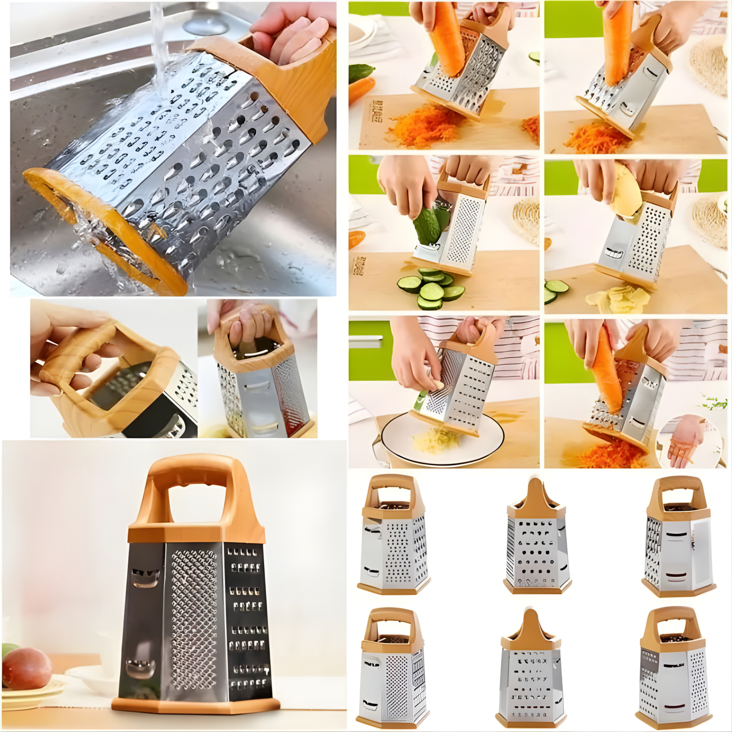4-Side Stainless Steel Box Grater with Wooden Handle