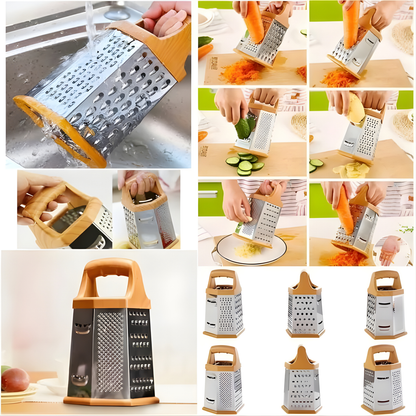 4-Side Stainless Steel Box Grater with Wooden Handle