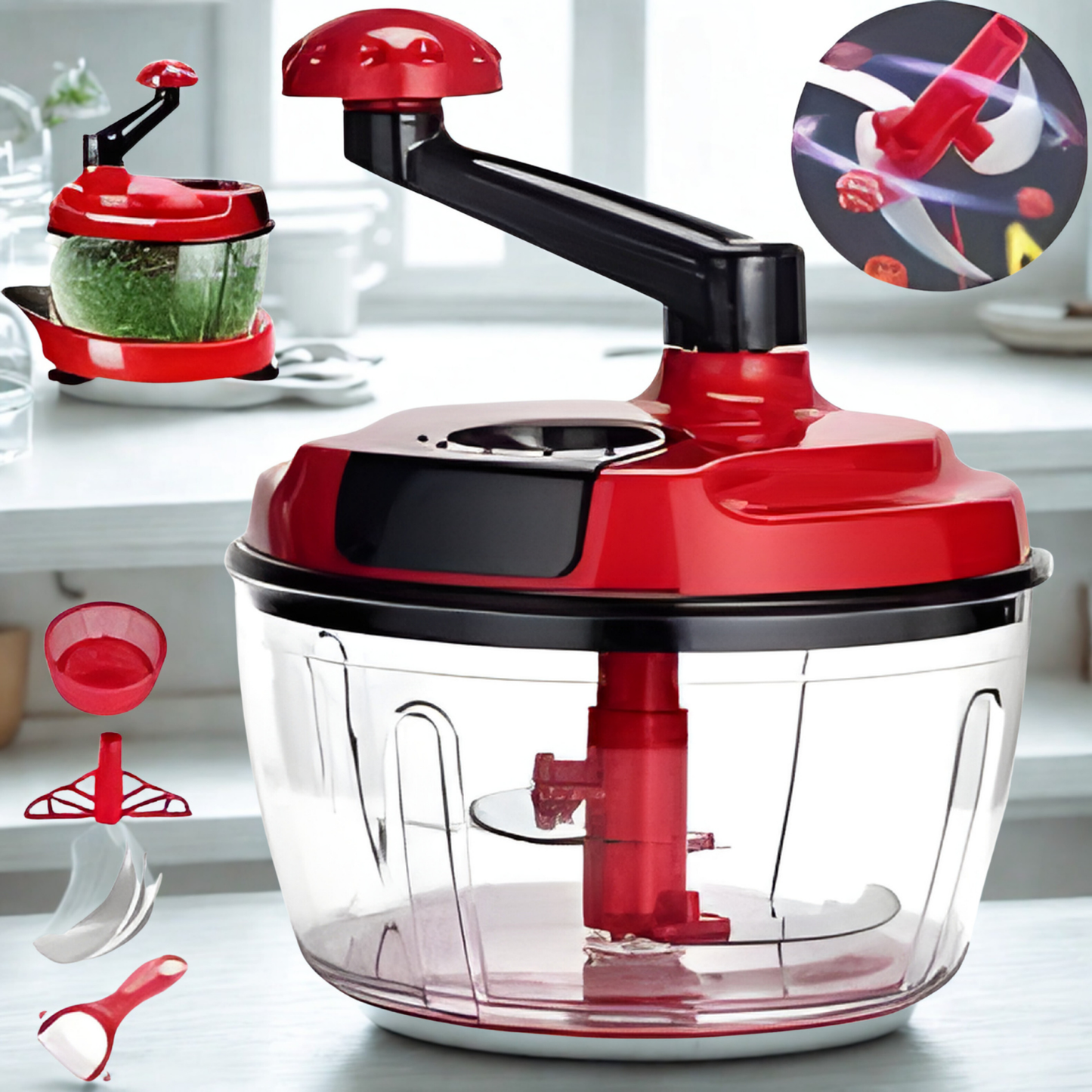 Manual Handheld Food Chopper & Mixer (Red)