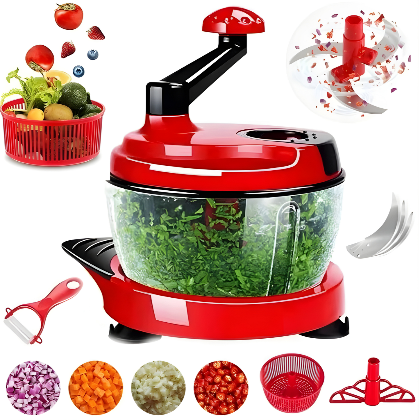 Manual Handheld Food Chopper & Mixer (Red)