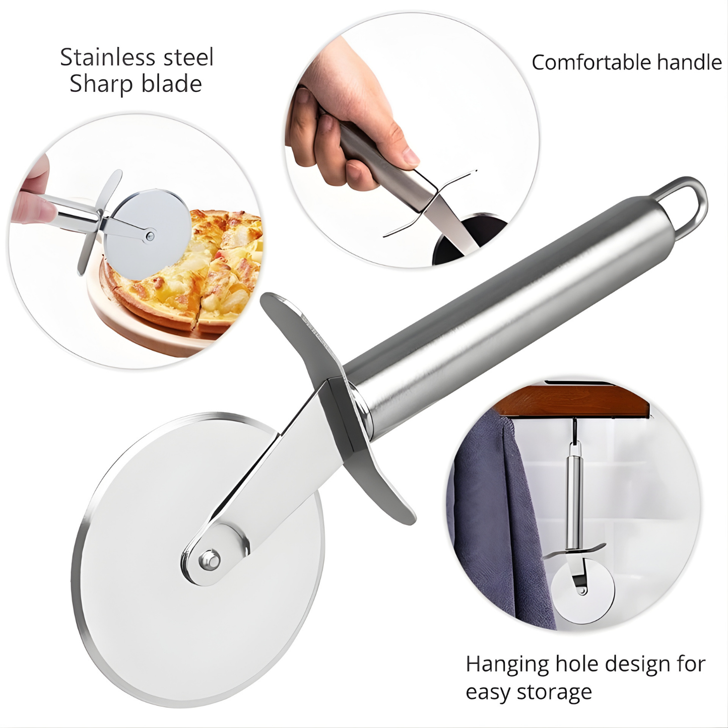Stainless Steel Pizza Cutter Wheel with Soft Grip Handle