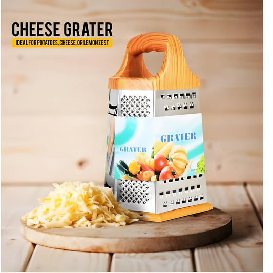 4-Side Stainless Steel Box Grater with Wooden Handle